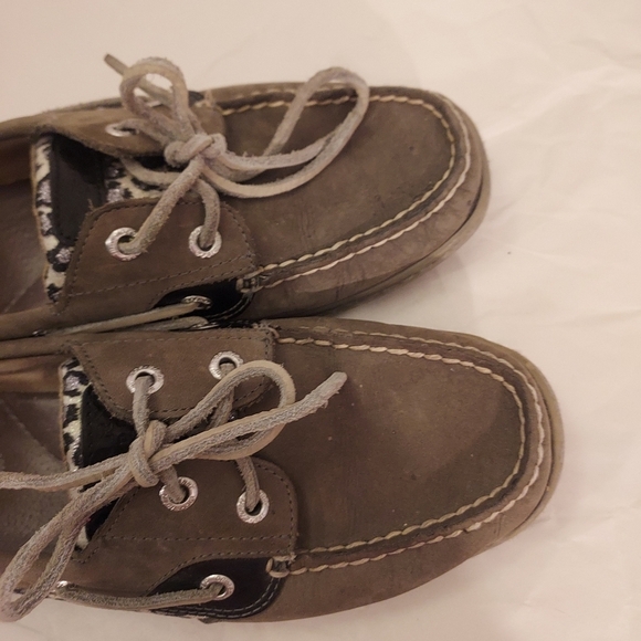 Sperry Topsider Gray & Black Glitter Leopard Print Boat Shoes in Size 8 M - Picture 9 of 12